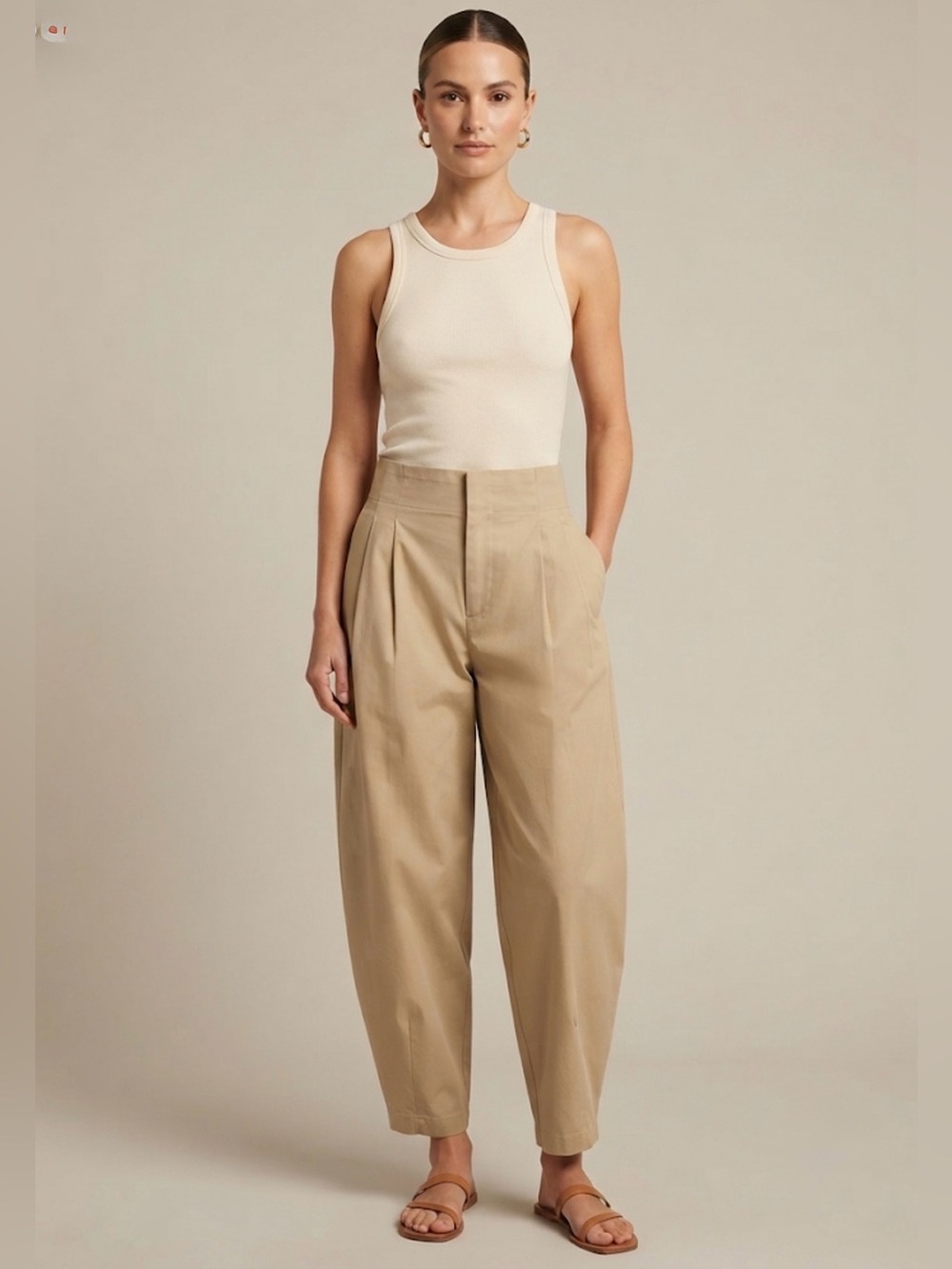 Zara Tan High Waisted Pleated Balloon Peg Pants Trousers Sz M NWT